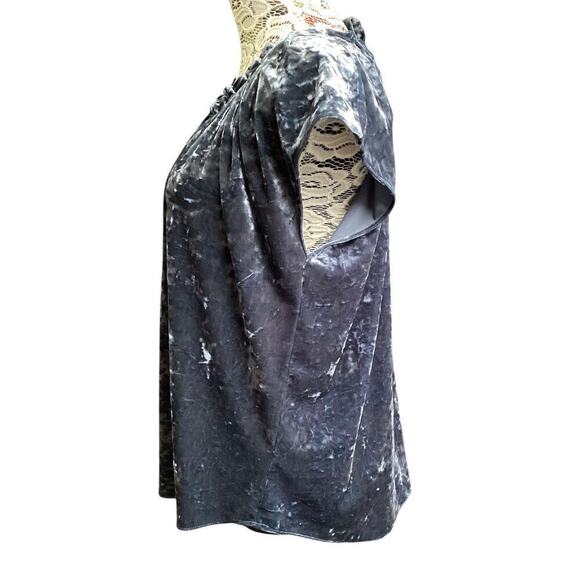Lauren Conrad women's bluish/gray crushed velvet cap sleeve blouse bow back XL - Picture 3 of 4